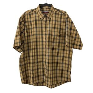Manhattan Mens Yellow Plaid Short Sleeve Button Dwn Shirt 16 1/2 Y2K Grandpacore